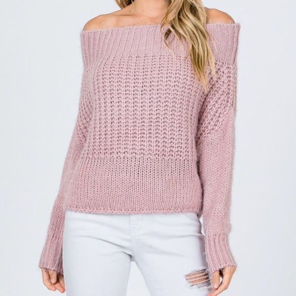 SOLD OUT Blush Pink Off Shoulder Knit Long Sleeve Sweater - Picture 4 of 8